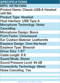 Kensington K97601WW Classic USB-A Headset with Mic - Stereo - USB Type A - Wired