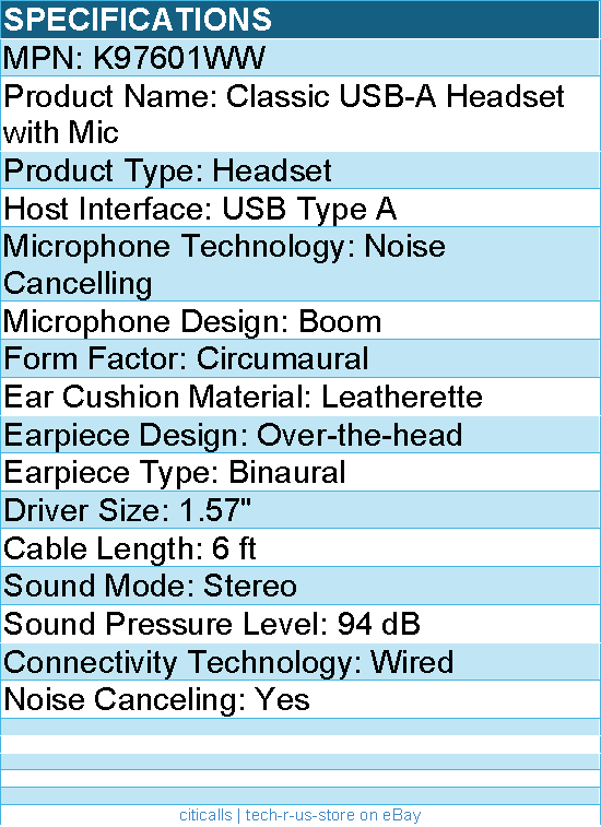 Kensington K97601WW Classic USB-A Headset with Mic - Stereo - USB Type A - Wired