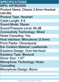 Kensington K97603WW Hi-Fi Headphones with Microphone - Stereo - Wired