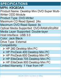 HP K9Q83AA DVD-Writer - External - Jack Black - DVD-RAM/±R/±RW Support