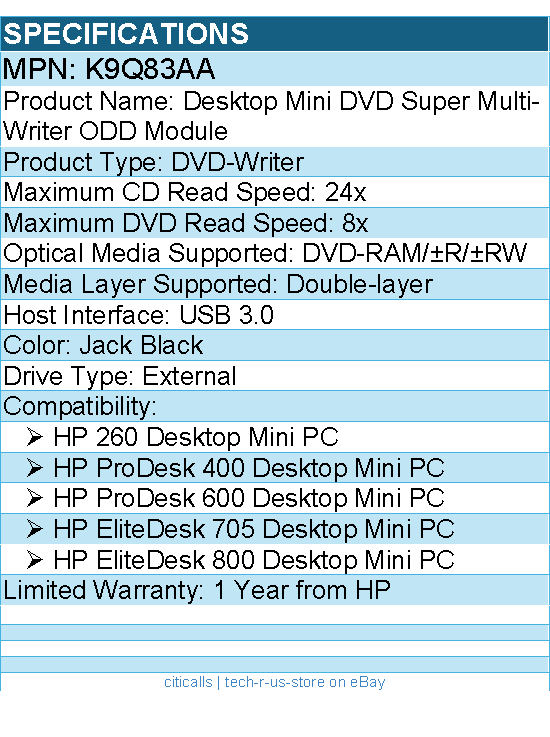 HP K9Q83AA DVD-Writer - External - Jack Black - DVD-RAM/±R/±RW Support