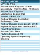 HPI KB-1156 Keyboard - Cable Connectivity - PS/2 Interface - 104 Key(s)