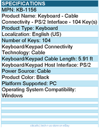 HPI KB-1156 Keyboard - Cable Connectivity - PS/2 Interface - 104 Key(s)