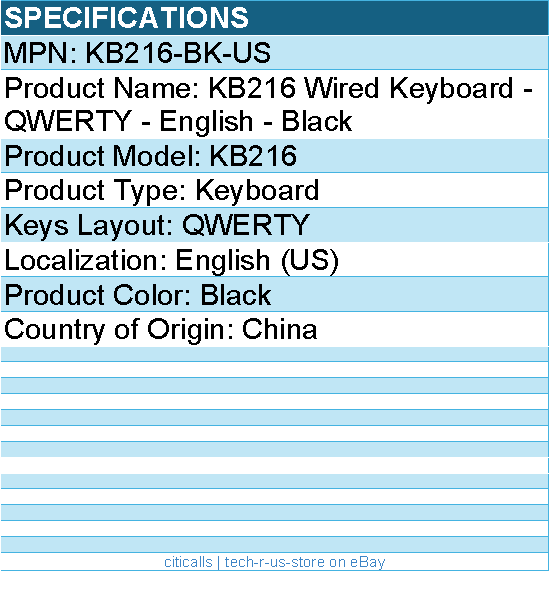 Dell KB216-BK-US KB216 Wired Multimedia Keyboard - QWERTY - English - Black