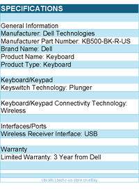 Dell KB500-BK-R-US Keyboard - Wireless Connectivity - Plunger Keyswitch