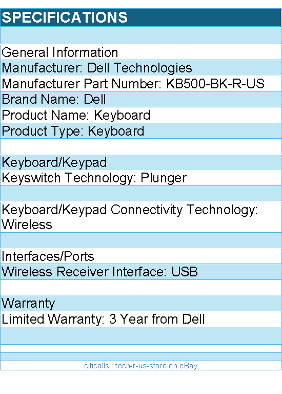 Dell KB500-BK-R-US Keyboard - Wireless Connectivity - Plunger Keyswitch
