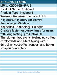 Dell KB500-BK-R-US Keyboard - Wireless Connectivity - USB - Plunger Keyswitch