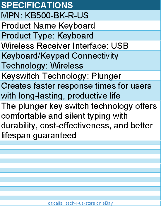 Dell KB500-BK-R-US Keyboard - Wireless Connectivity - USB - Plunger Keyswitch