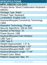 Dell KB525C-US-DAO Wired Collaboration Keyboard - KB525C - Black