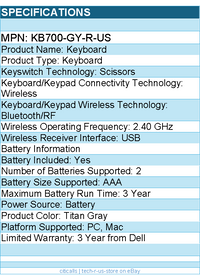 Dell KB700-GY-R-US Keyboard - Wireless - Bluetooth/RF - Titan Gray