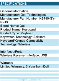 Dell KB740-GY-R-US Keyboard - Wireless Connectivity - Scissors Keyswitch