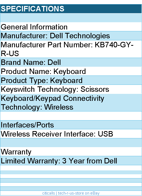 Dell KB740-GY-R-US Keyboard - Wireless Connectivity - Scissors Keyswitch