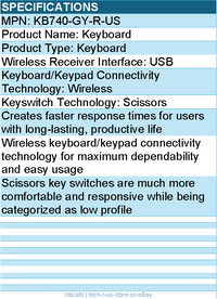 Dell KB740-GY-R-US Keyboard - Wireless Connectivity - USB - Scissors Keyswitch