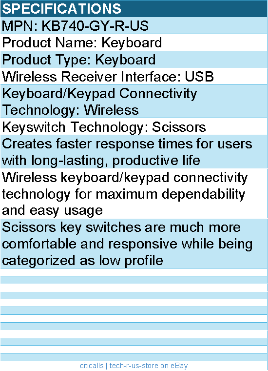 Dell KB740-GY-R-US Keyboard - Wireless Connectivity - USB - Scissors Keyswitch