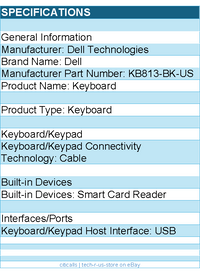Dell KB813-BK-US Keyboard - Cable Connectivity - USB - Smart Card Reader