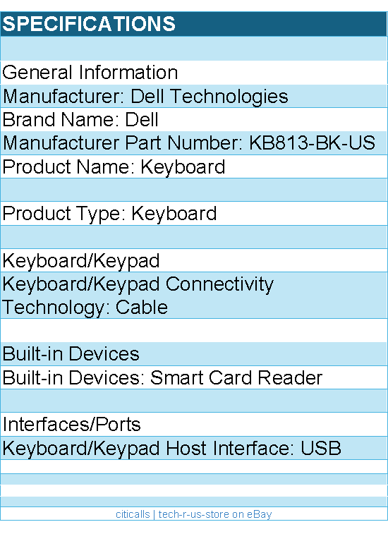 Dell KB813-BK-US Keyboard - Cable Connectivity - USB - Smart Card Reader