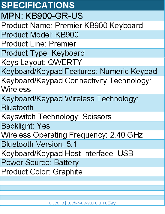 Dell KB900-GR-US Premier KB900 Keyboard - Wireless Connectivity - Bluetooth