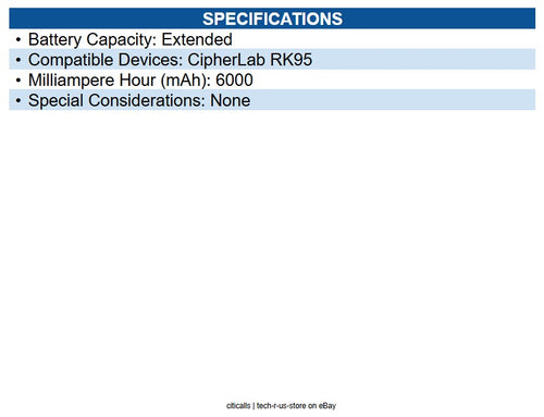 CipherLab KBCENT6X00502 RK95 High Capacity 6000 mAh Battery
