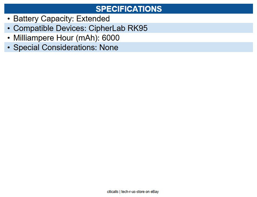 CipherLab KBCENT6X00502 RK95 High Capacity 6000 mAh Battery