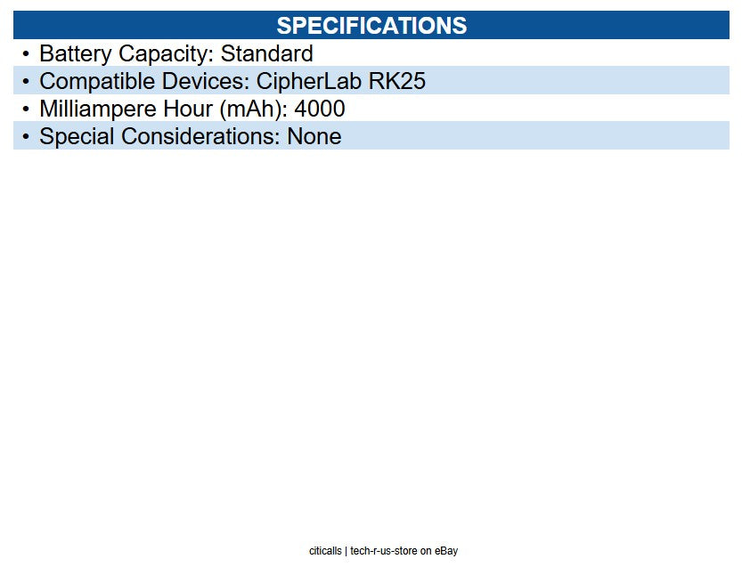 CipherLab KBRK250X00503 RK25/RK26 4000 mAh Battery