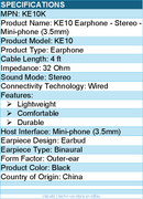 Koss KE10K Earphone - Stereo - Mini-phone (3.5mm) - Wired - 32 Ohm - Black