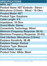 Koss KE7 Earbuds - Stereo - Mini-phone (3.5mm) - Wired - 16 Ohm