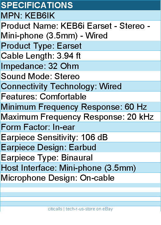 Koss KEB6IK Earset - Stereo - Mini-phone (3.5mm) - Wired - 32 Ohm