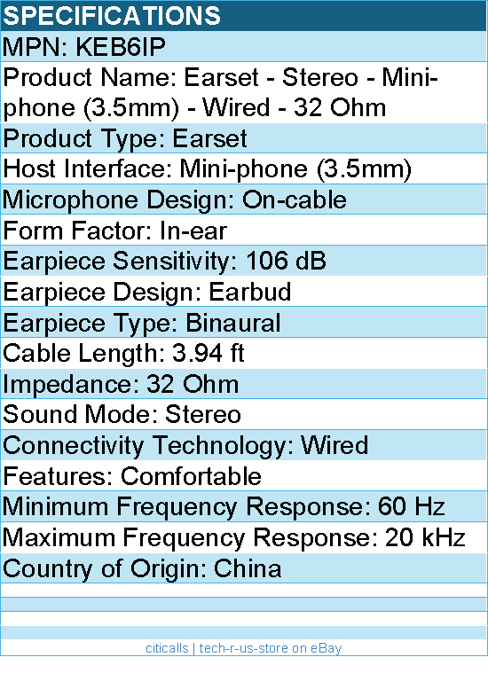 Koss KEB6IP Earset - Stereo - Mini-phone (3.5mm) - Wired - 32 Ohm