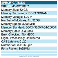 Kingston KF432S20IB/32 FURY Impact 32GB DDR4 3200 PC4-25600 260pin SoDIMM Memory