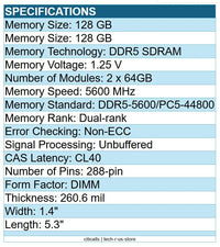 Kingston KF556C40BBK2-128 FURY Beast 128GB (2x64GB) DDR5-5600 288pin Memory RAM