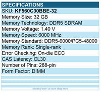 Kingston KF560C30BBE-32 FURY Beast 32GB DDR5 6000 PC5-48000 288pin Memory RAM
