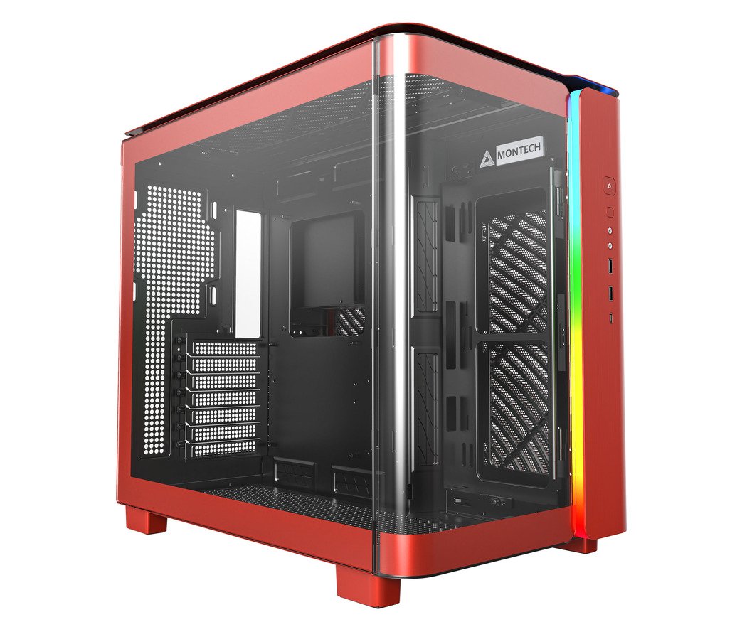 Montech KING 95 (RED) Dual-Chamber ATX Mid-Tower PC Gaming Case, High-Airflow