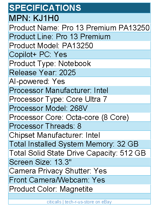 Dell KJ1H0 Pro 13 Premium PA13250 13.3" Touchscreen Copilot+ PC Notebook