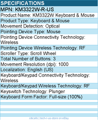 Dell KM3322W-R-US Keyboard & Mouse - USB Plunger Wireless RF 2.40 GHz Keyboard