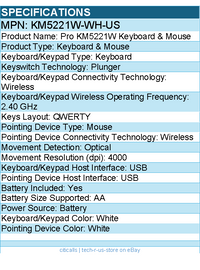 Dell KM5221W-WH-US Pro KM5221W Keyboard & Mouse - White