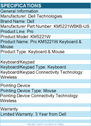 Dell KM5221WBKB-US Pro KM5221W Keyboard & Mouse - Wireless - Black