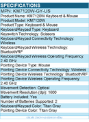 Dell KM7120W-GY-US KM7120W Keyboard & Mouse - Wireless - Bluetooth/RF