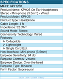 Koss KPH25K On Ear Headphones - Stereo - Mini-phone (3.5mm) - Wired
