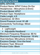Koss KPH7HB Colors On Ear Headphones - Mini-phone (3.5mm) - Wired