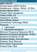 Koss KPH7R On-Ear Headphones - Stereo - Wired - 32 Ohm - Lightweight -Red