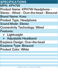 Koss KPH7W Headphone - Stereo - Wired - Over-the-head - Binaural