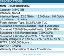 Kioxia KPM7XRUG3T84 SSD - 3.84TB 2.5 SAS PM7-R SDFU084GFB SIE 1 DWPD Bare