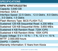 Kioxia KPM7XRUG3T84 SSD - 3.84TB 2.5 SAS PM7-R SDFU084GFB SIE 1 DWPD Bare