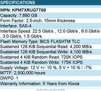 Kioxia KPM7XRUG7T68 SSD - 7.68TB 2.5 SAS PM7-R SDFU083GFB SIE 1 DWPD Bare