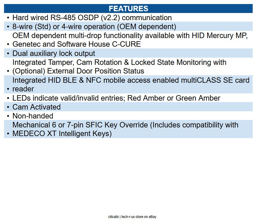 HES KS210-D-IPS-B-K1 KS210 Series Server Cabinet Lock, HID multiCLASS SE, OSDP