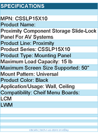 Chief CSSLP15X10 Proximity Component Storage Slide-Lock Panel for AV Systems