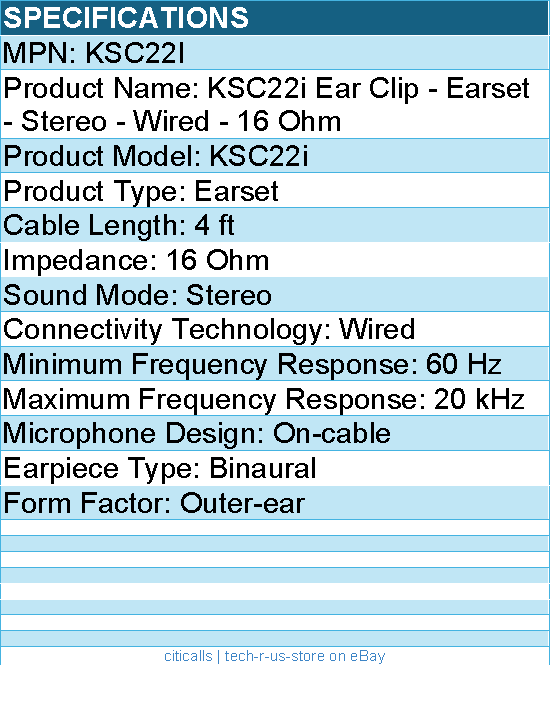 Koss KSC22i Ear Clip - Earset - Stereo - Wired - 16 Ohm - 60 Hz to 20 kHz