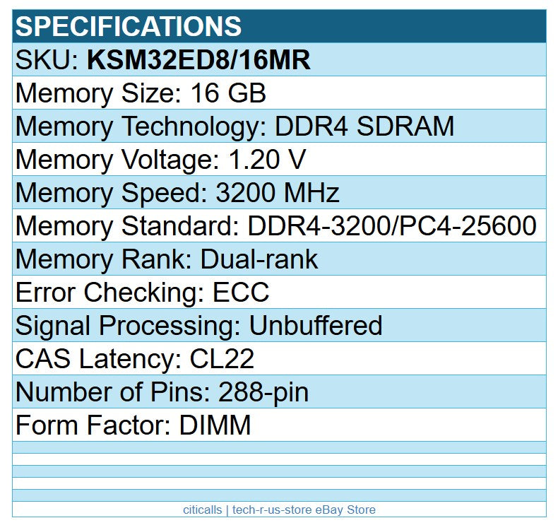 Kingston KSM32ED8/16MR 4GB ValueRAM DDR4 3200 ECC PC4-25600 260pin SoDIMM Memory