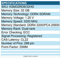 Kingston KSM32RD8/32HD 32GB DDR4-3200 PC4-25600 288pin ECC DIMM Memory RAM