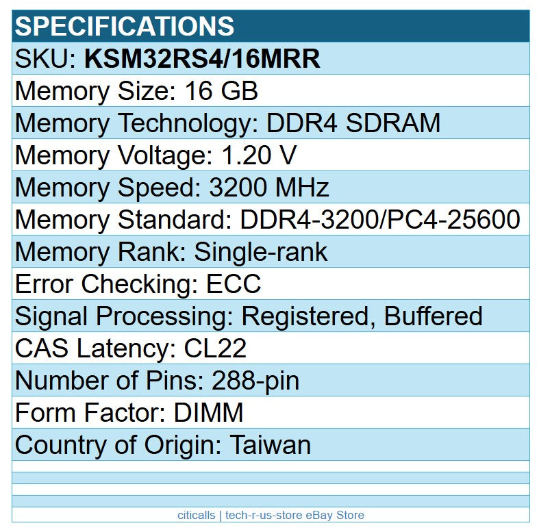 Kingston KSM32RS4/16MRR 16GB DDR4-3200 PC4-25600 288pin ECC DIMM Memory RAM